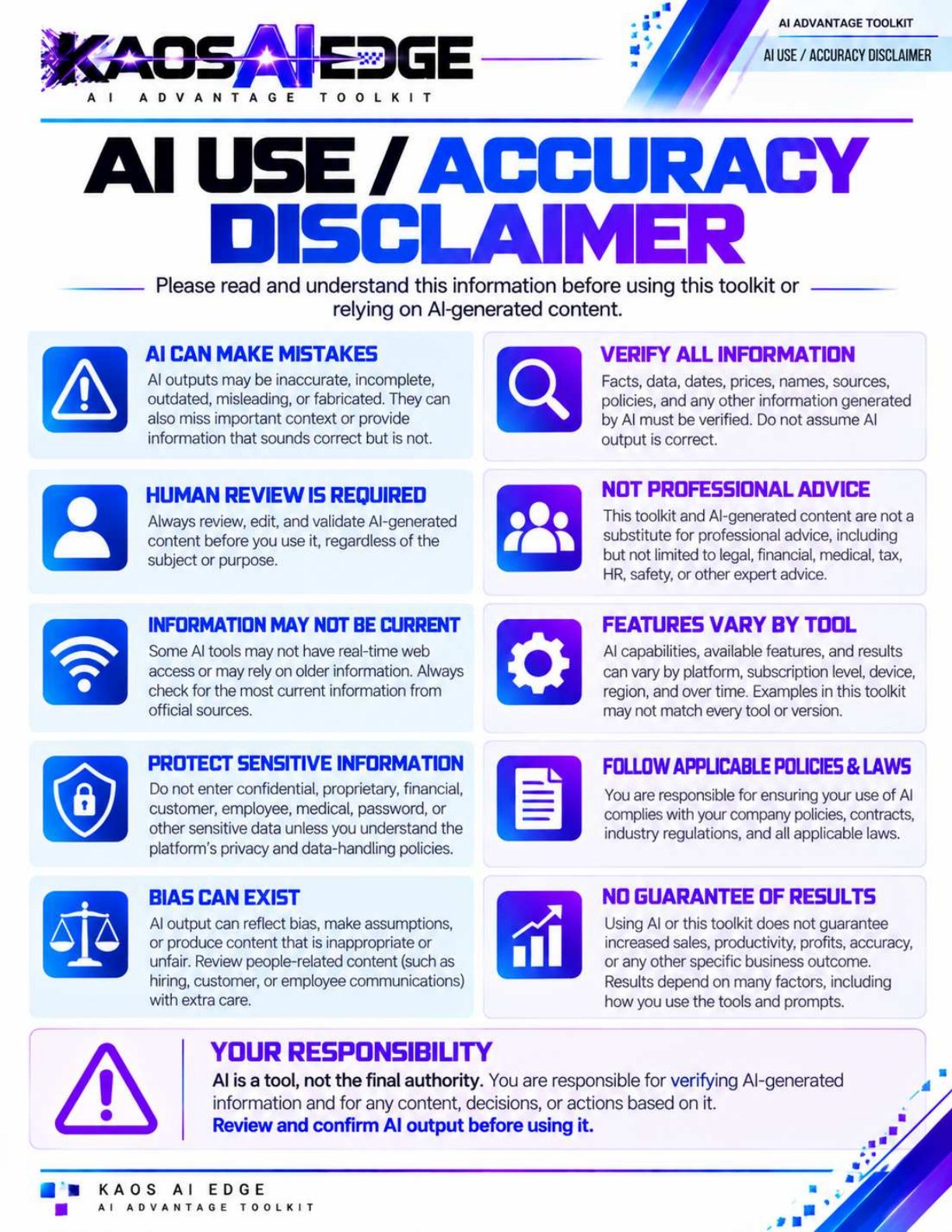 Responsible Use page from the AI Advantage Toolkit