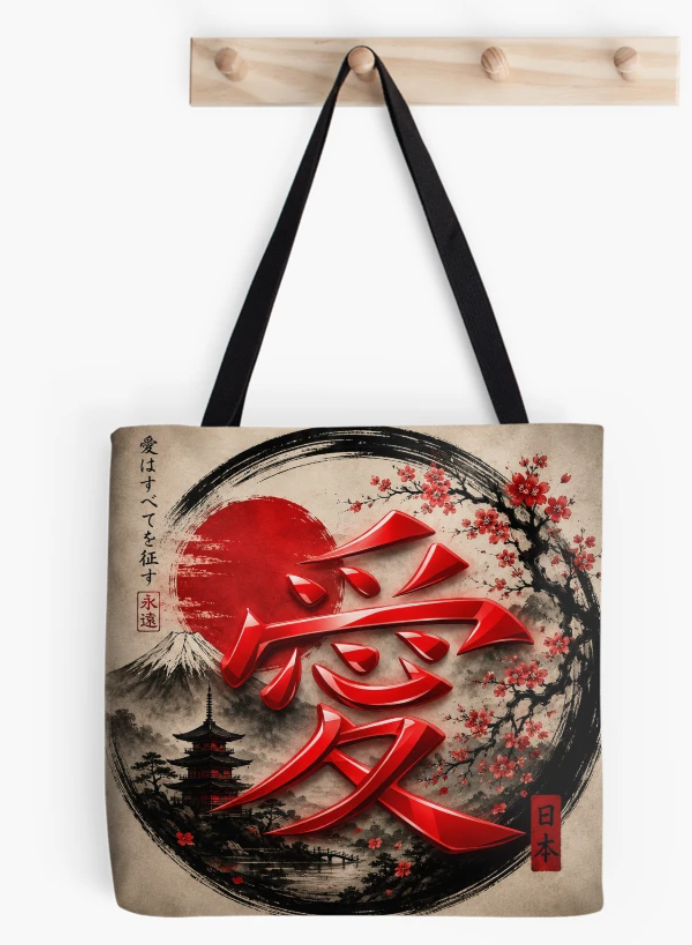 Kanji Love shown on a Redbubble product
